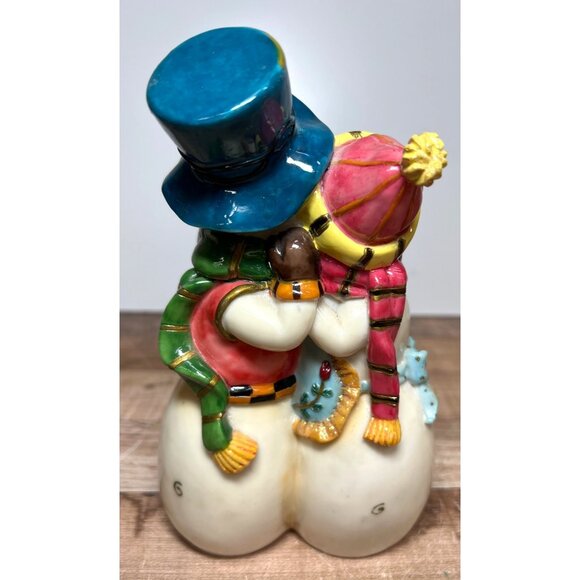 Decorative Acrylic Snowman Couple Figurine Hand-Painted Winter Scene - Picture 3 of 7